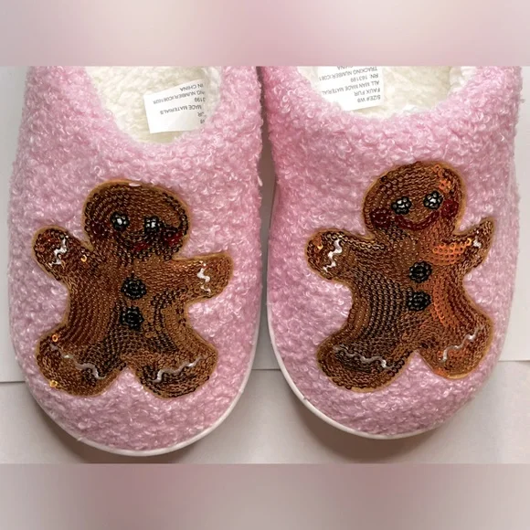 Cozy Pink Gingerbread Sequin Slippers - Picture 3 of 14